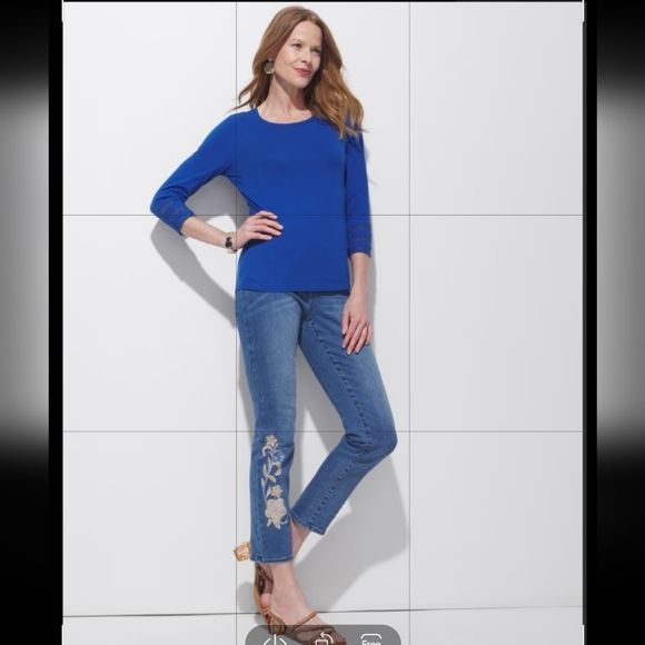 NWT SOUTACHE floral lace TOP t-shirt SIZE MEDIUM scoop neck BRAND NEW CHICO'S - Picture 3 of 4